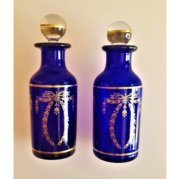 Two Antique Bristol Blue Cruets/Condiment Bottles, English, Late Georgian Period - Picture 6 of 10